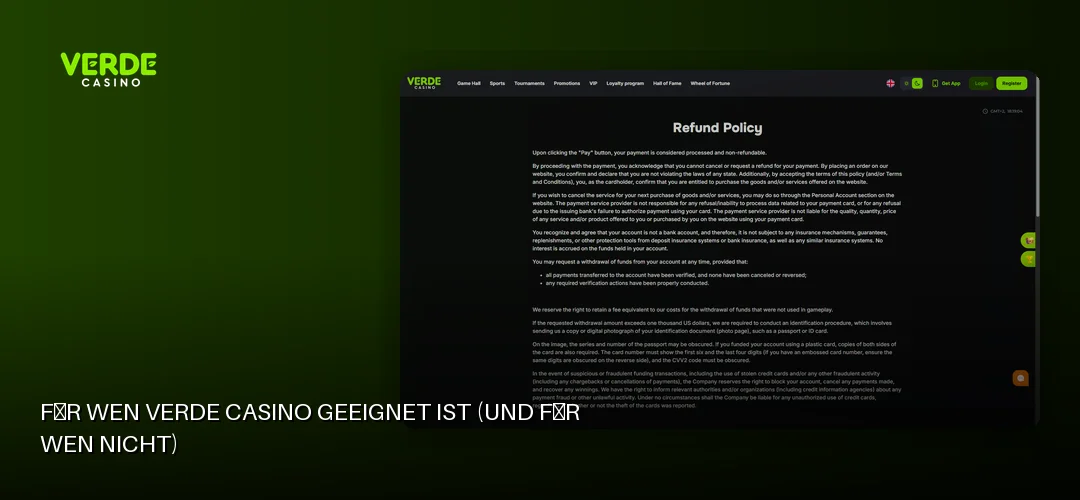 Für wen Verde Casino geeignet ist (und für wen nicht)